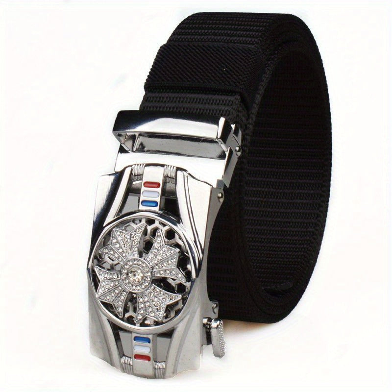 Nylon Canvas Breathable Belt with Synthetic Diamond Inlaid Automatic Buckle