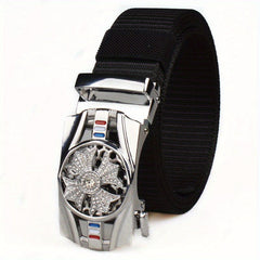 Nylon Canvas Breathable Belt with Synthetic Diamond Inlaid Automatic Buckle