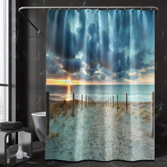 Extra Long Ocean Beach Shower Curtain with 12pcs Hooks
