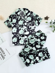 Girls Green Flower Short Sleeve Pajama Set