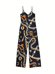 Chain Print Wide Leg Cami Jumpsuit Women's Clothing