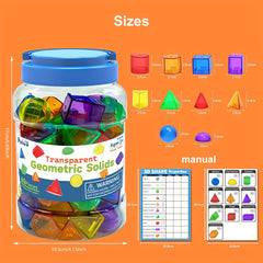 60pcs Translucent Geometric Solids 3D Shapes Tabletop Figures for Teaching