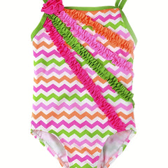 Girls Colorful Striped One Piece Swimsuit Sleeveless Swimwear