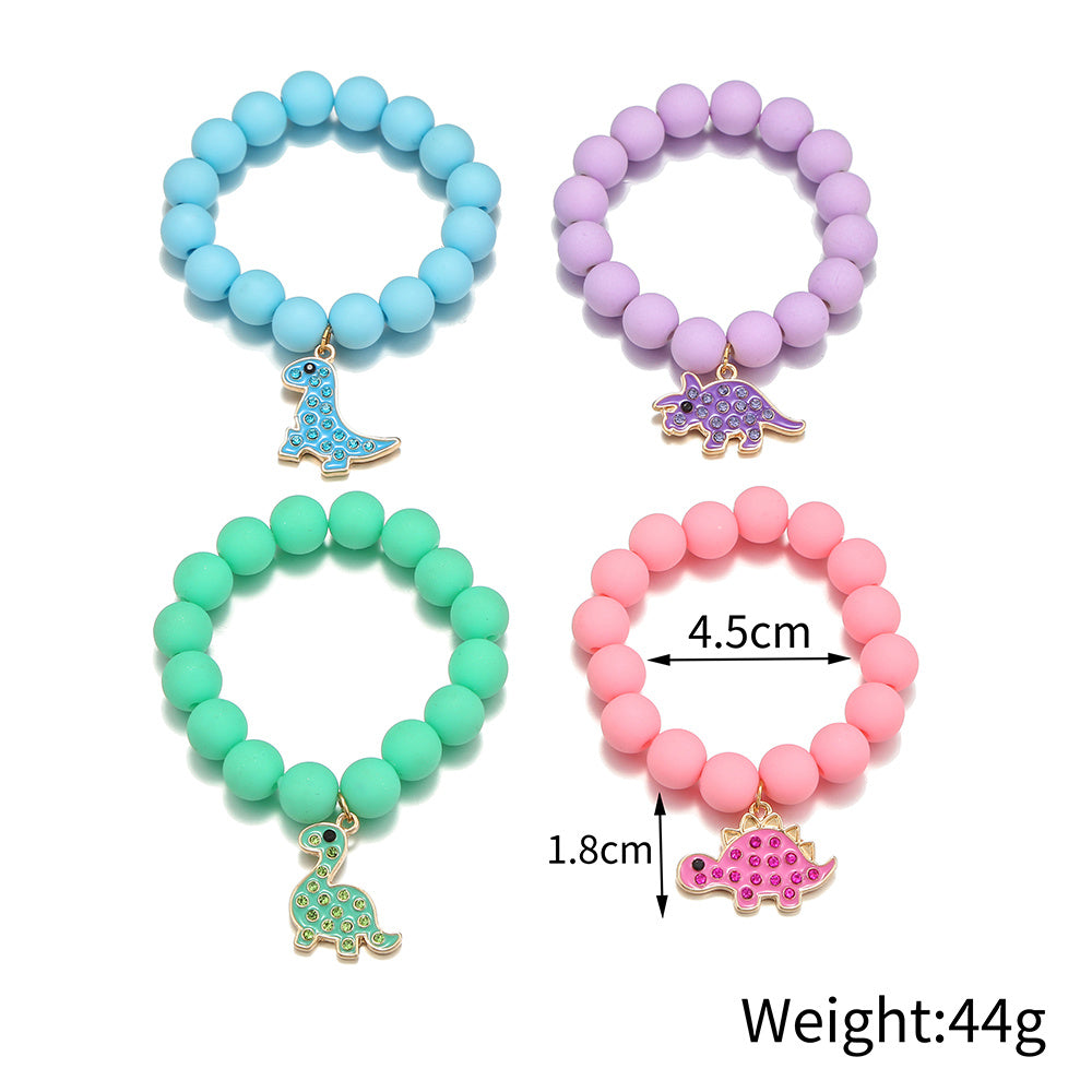 Kids Dinosaur Pendant Bead Bracelet Set
