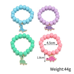 Kids Dinosaur Pendant Bead Bracelet Set
