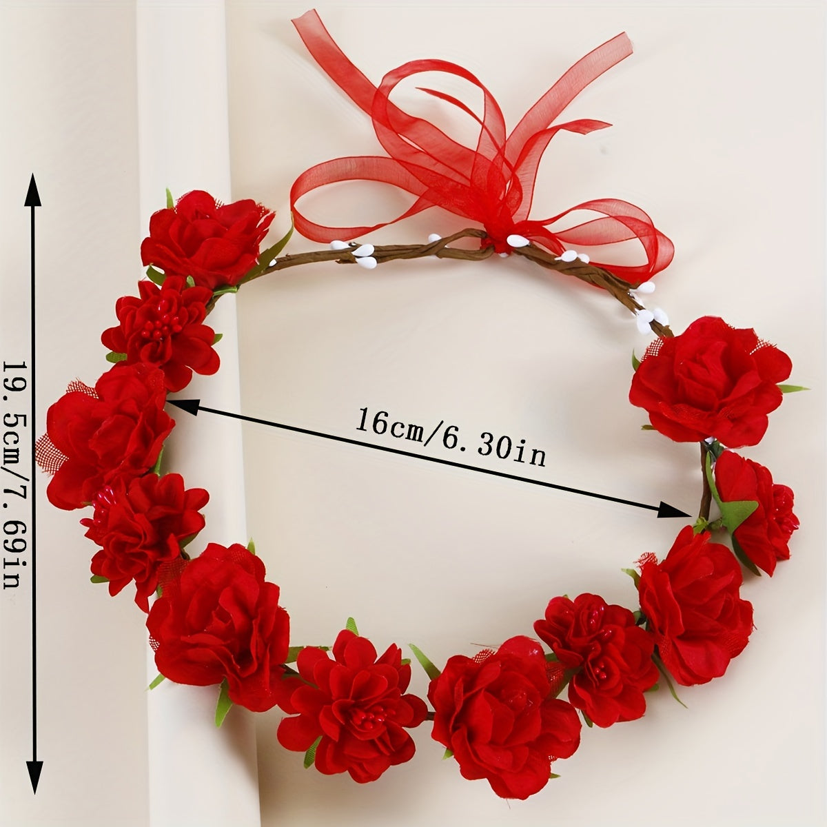 Romantic Red Rose Garland Headdress for Wedding Prom