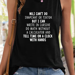 Letter Print Crew Neck Basic Tank Top Slim Fitted Summer Sports Top