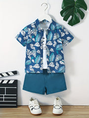 2pcs Toddler Boys Tropical Leaves Shirt & Shorts Set
