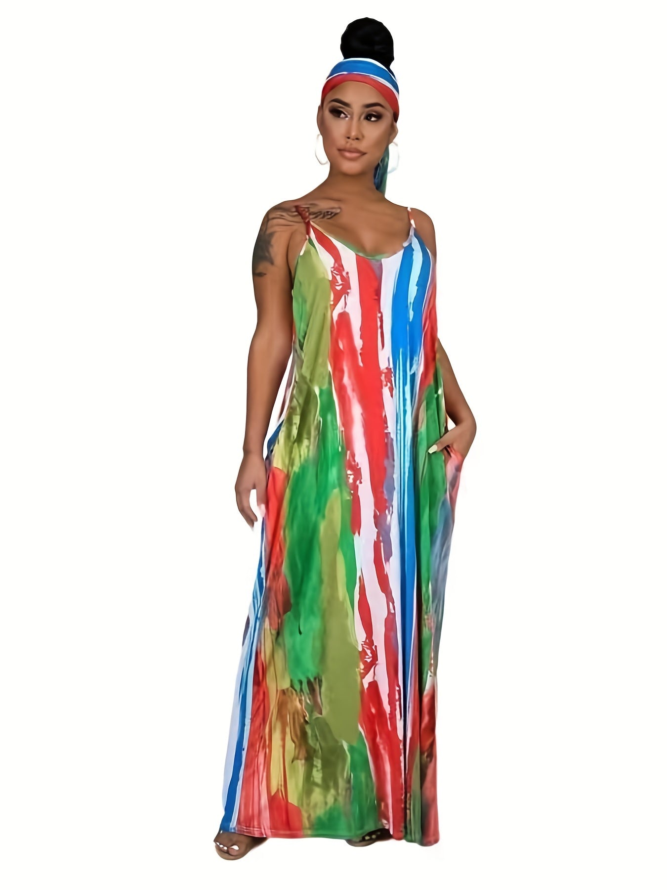 Boho Dress Women's Colorful Round Neck Cami Summer Dress