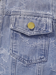 Kid Girls Casual Floral Allover Print Button Down Denim Jacket