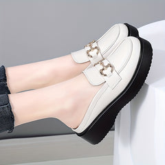 Women's Metal Decor Loafers Slip On Shoes