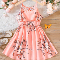 Girls Flower Print Cami Dress Kids Clothing For Party Beach Vacation