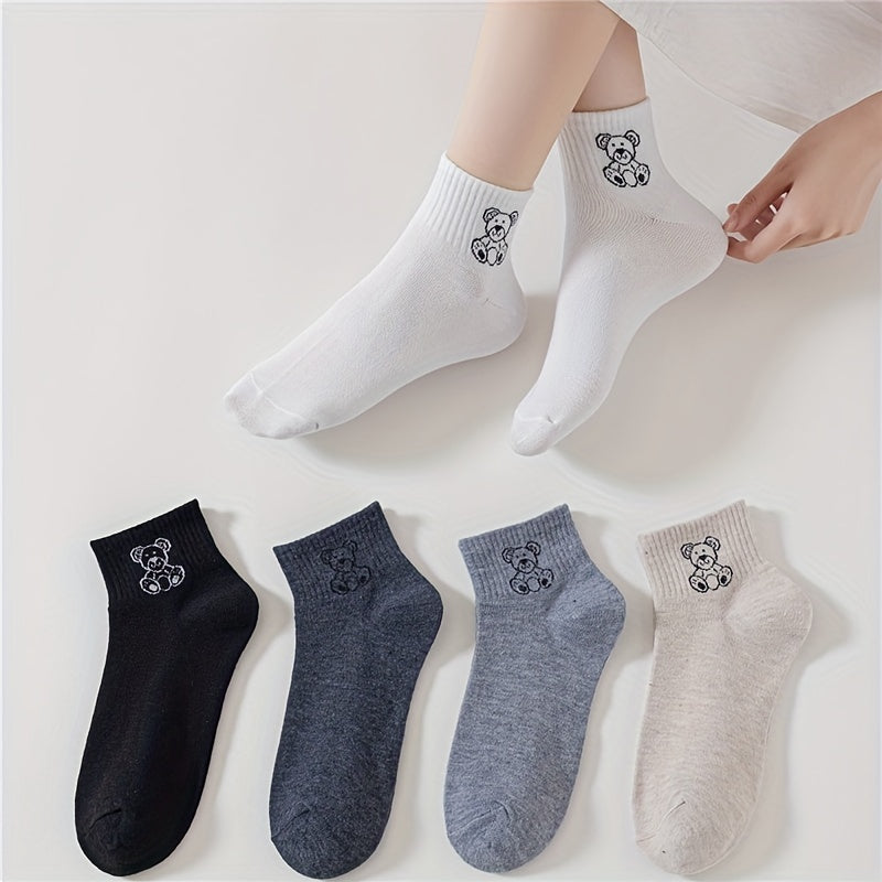 5 Pairs Cartoon Bear Print Socks Women's Stockings