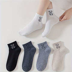 5 Pairs Cartoon Bear Print Socks Women's Stockings