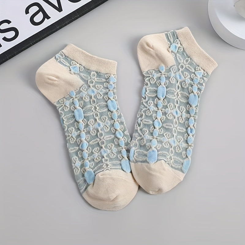 5 Pairs Floral Print Ankle Socks Women's Stockings