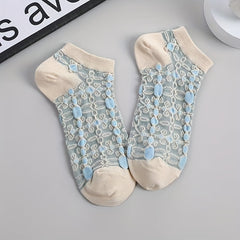 5 Pairs Floral Print Ankle Socks Women's Stockings