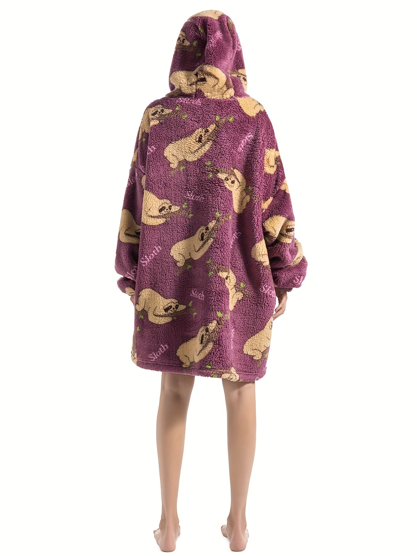 Sloth Pattern Fleece Hooded Wearable Blanket