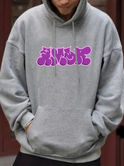 Men's Cartoon Letter Print Hooded Sweatshirt for Autumn and Winter