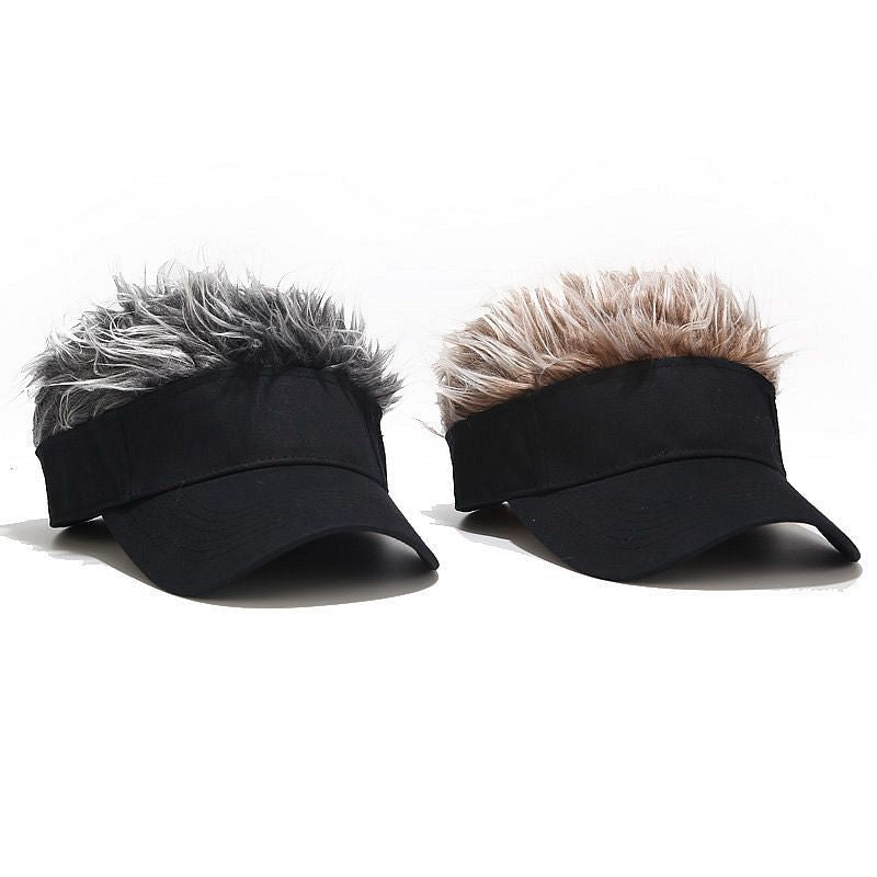 Adjustable Sun Visor Hat with Wig Spiked Hairs Cap