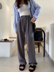 Solid High Waist Draped Long Length Pants