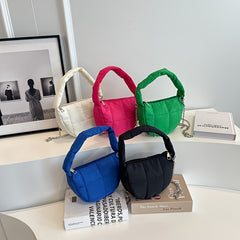 Solid Shoulder Bag Quilted Zipper Satchel Bag All Match Handbag