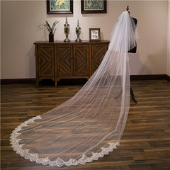 Vintage Style Bridal Veil with Lace Trim 2 Layer Headscarf