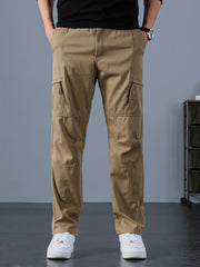 Men's Solid Casual Trousers with Zipper Pockets
