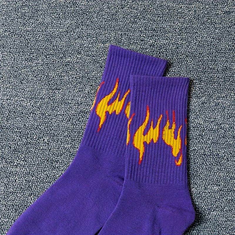 Flame Print Socks Breathable Street Mid Tube Socks Women's Stockings