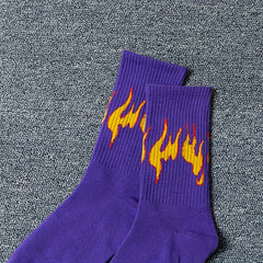 Flame Print Socks Breathable Street Mid Tube Socks Women's Stockings