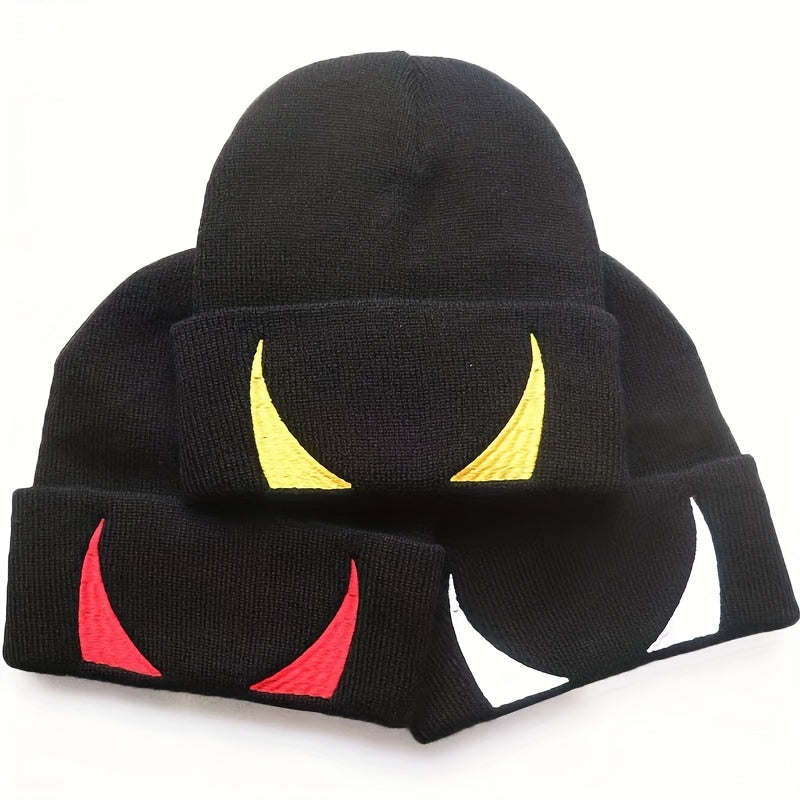 Men's Eye Embroidery Winter Soft Beanie Knitted Hat