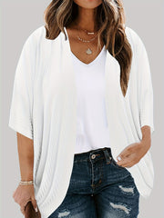 Ribbed Batwing Sleeve Open Front Cardigan