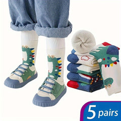 5 Pairs Kids' Thick Warm Sports Socks for Autumn & Winter