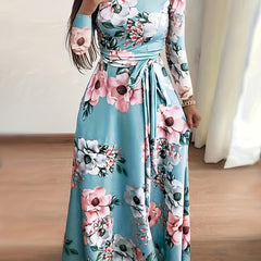 Retro Floral Print Dress Long Sleeve Casual