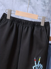 2pcs Skeleton & Letter Print Boys Active Sweatpants Jogger Sports Pan