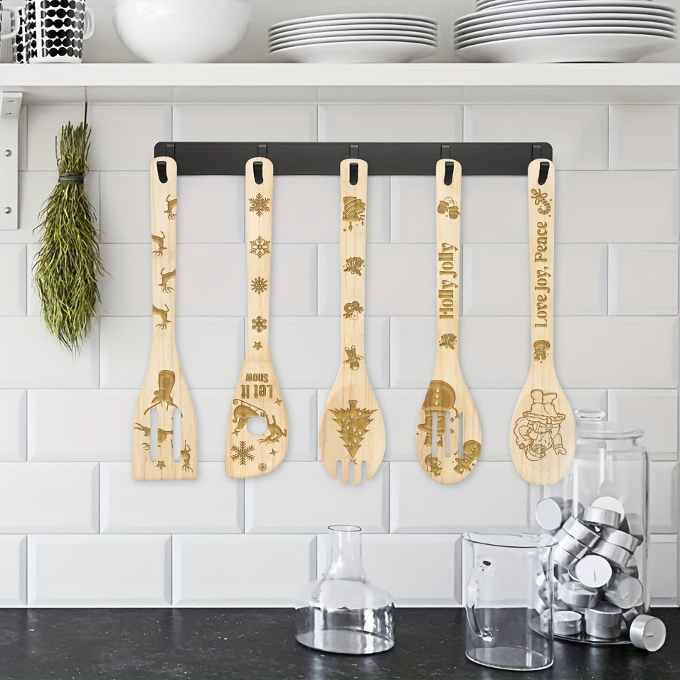 5pcs Christmas Bamboo Utensils Set Merry Christmas Cooking Tools