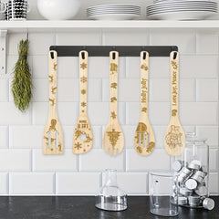 5pcs Christmas Bamboo Utensils Set Merry Christmas Cooking Tools