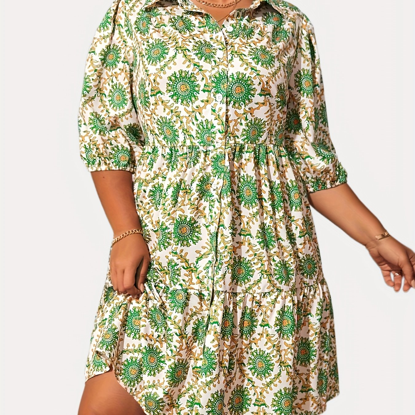 Floral Print Button-Up Maxi Dress with Puff Sleeves