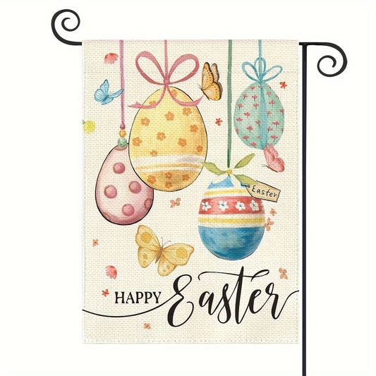 Happy Easter Garden Flag Double Sided Outside Easter Eggs Butterfly Pascha