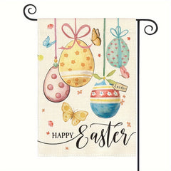 Happy Easter Garden Flag Double Sided Outside Easter Eggs Butterfly Pascha