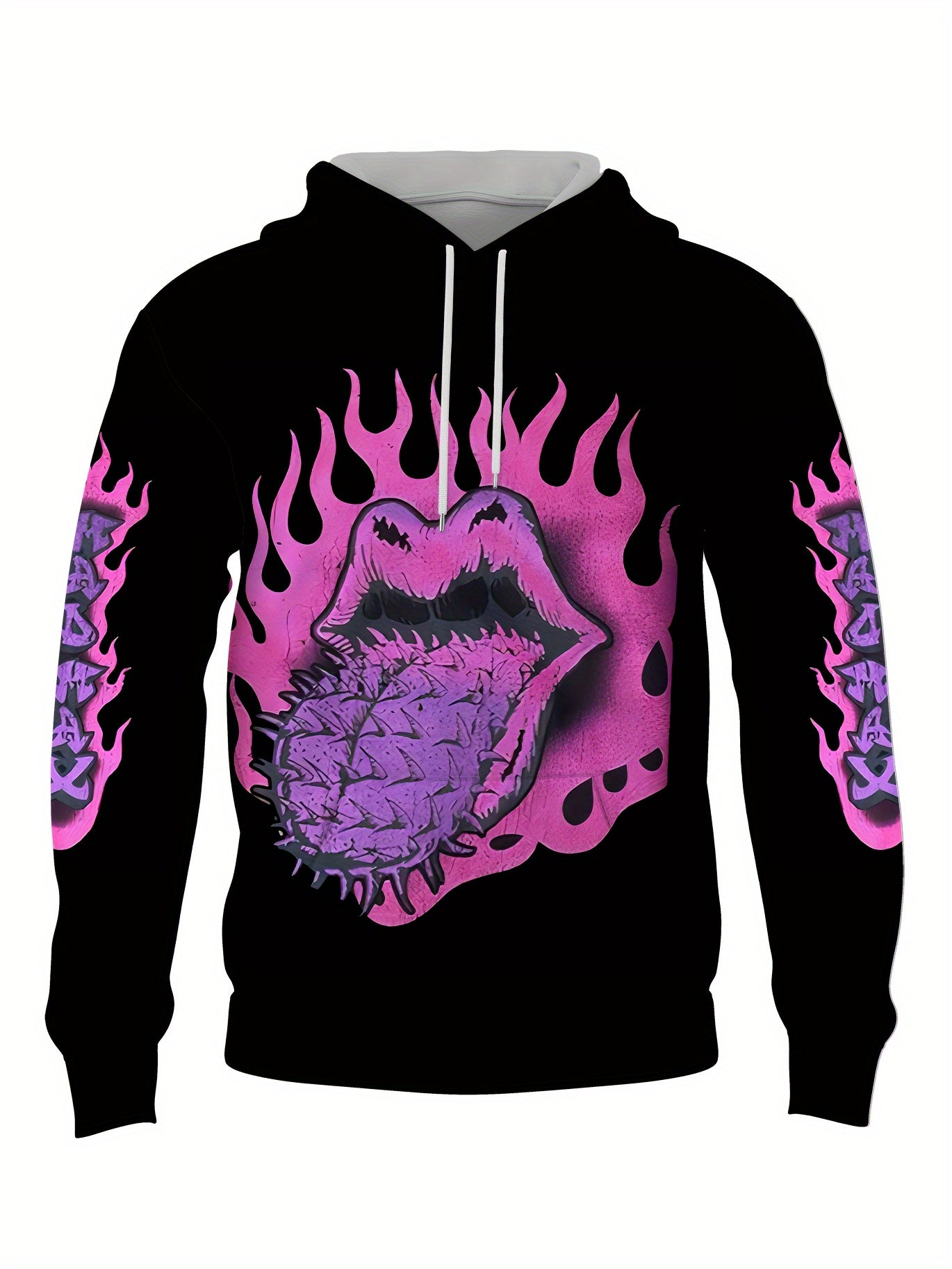 Men's Mouth Print Graphic Hoodie Loose Pullover for Autumn Winter