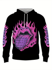 Men's Mouth Print Graphic Hoodie Loose Pullover for Autumn Winter