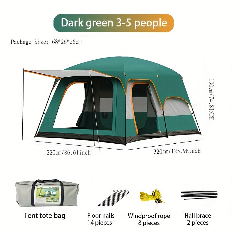 Large Waterproof Tent for 3-5 People with Bedroom, Living Room, Storage Pockets