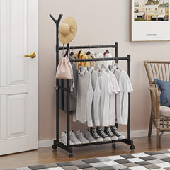 Double pole Coat Rack With Pulley 2 layer Clothes Rack Floor standing Coat Rack