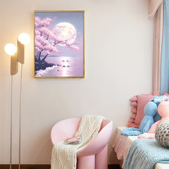 Cherry Flowers Moon River Diamond Painting DIY Adult Round Home Decor