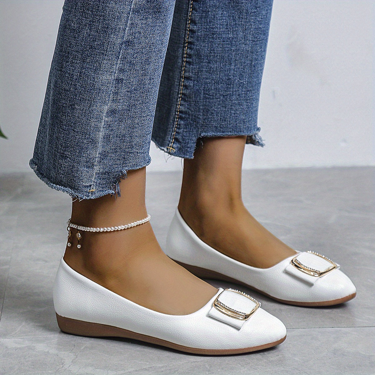 Women's Bow Decor Ballet Flats Soft Sole Slip On Shoes