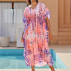 Tie Dye Stripe Print V Neck Maxi Beach Cover Up