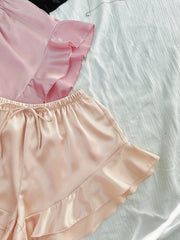 Ruffle Satin Sleep Shorts Women's Loungewear