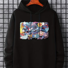 Men's Cartoon Graphic Hoodie Casual Drawstring Hooded Sweatshirt