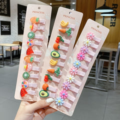 10pcs Girls Hair Clip Flower Fruit Cartoon Animals Hairpin Side Clip Headwear