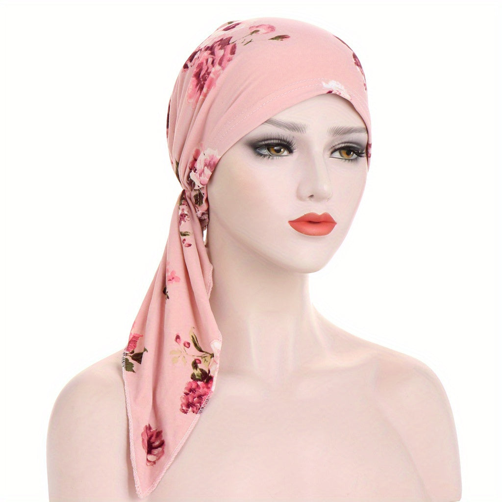 Leopard Flower Print Head Scarf Bandana Women Ramadan Turban Cap